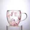 Real Flower DoubleLeryer Glass tasse avec poignée HeatreSistant Tea Coffee Espresso Milk Creative Gift Simple Style 240424