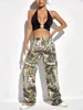 FAGADOER Fashion Camo Printed Straight Pants Womens High Waist Button Pocket Loose Trousers Casual Womens Sports Bottom 240426