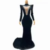 Stage Wear Evening Black Velvet Silver Rhinestones Big Train Dress Sexy Crystals Outfit Nightclub Birthday Party Collections Heirongcha