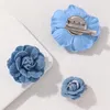 Broches Blue Fabric Camellia Flor For Women Pano Arte de Lapel de Laps de Laps