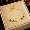 Meyrroyu 316l Tendance en acier inoxydable Couleur or Couleur à cinq feuilles Bracelet de charme de fleur pour femmes Green Star Zircon Clover Bangle Bijoux 240423