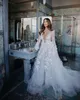 Appliques florales 3D Robes de mariée à manches longues sexy Sexy Backless Deep V-cou