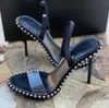 Designer woman high heel sandal heeled shoe womens pumps sandal NWT Nova Ball Stud logo black & clear slingback Sandals Women's Nova Heeled Sandals - Black dhgate with box