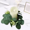 Fleurs décoratives Pilier bougie couronne eucalyptus Anneau ensemble pour la table de fête de mariage à la maison décoration de la pièce maîtresse du vert artificiel