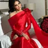 Parti Elbiseleri Shin Gelin Lekesi Pileli Akşam Kadınlar İçin Bir Omuz Strapless Balo Uzun Kollu Arka Düğün