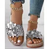 Slippers Going Out Summer Holographic Braided Floral Pattern Toe Post Beach Flip Flops Fashion Women Round Outdoor Shoes