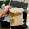 Ladies Designer Mini Drawstring French Fries Bucket Bag Gold Ball Lambskin Leather Diamond Lattice Metal Hardware Chain Luxury Purse Shoulder Cross Handbag 17cm