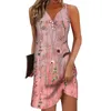 Sukienki swobodne sukienki damskie zbiornik Summer Floral Button Print Split Szyja Mini aktywna moda codzienna wakacje