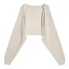 Women's Knits PULABO Women Long Sleeve Knitted Crop Top Chic Cardigans Sexy Shawl Irregular Bolero Elegant All-match Korean Style Femme