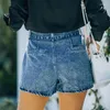 Kvinnors jeans sommar kvinnor denim shorts sexig lady casual mode gata jean med bälte hög midja mörkblå rak kort