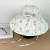 Wide Brim Hats Ins Summer Vacation Flower Sunshade Bucket For Women Super Foldable Beach UV Protection Upf Sun Sun With String