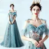 Party Dresses Royal Evening Dress Sparkle Formal Gown Spaghetti Strap Ruffle Sleeve Sequins Pärled Floral Print Boho A-Line Tulle Bridal