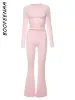 SUITS Boofeenaa Casual Pink 2 Pièces Sets Femmes Tenues pour l'hiver Y2K Vêtements à manches longues Top à manches longues et pantalons fusées à taille basse C85CH37