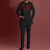 Dashiki Afrikaanse etnische heren met lange mouwen T-shirt broek Persoonlijkheid Gedrukte top bruiloft Banket Activiteitenjurk 240412