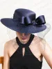 Vrouwen formele feestsluiers Fedora Cap Wedding Church Fascinators Mesh Hat Derby Party Show Chapeau Cap met booghaaraccessoires