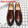 Chaussures habillées Muis de penny Men Slip décontracté sur le cuir grande taille 38-46 Brogue Carving Mobalfer Driving Party