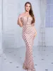 Party Dresses Romagic V Neck Kort ärmar Evening Dress Women Prom Gown Stripes Sequined Elegant Long Graduation Summer 2024