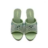 Slippers 2024 Europeu e American Fashion Flood Flower Padrive Inclaid Diamond High Heel 4517