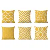 Cuscino/decorativo in lino in cotone Coppa di cuscino giallo 45x45 Case geometriche per divano soggiorno Cover di divano nordico per decorazioni per la casa da letto