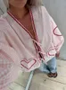 Blouses pour femmes Fashion Pink Plaid Shirts Femme 2024 Printemps Été Femme élégante Chic Lady Sweatheart Tops Longue à manches longues Lace Up