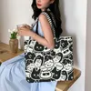 Canvas Bags Handbag for Women Shopper Cute Cat Tote Bag with Zipper Designer Bag Japanese Style Cartoon Small Shoulder