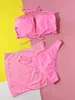 Kvinnors badkläder Bikini Set Sexig rosa baddräkt Tre stycke Bandeau Kvinnor med mesh kjolar baddräkt Mikro Thong Beach Wear