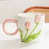 Mughes Ins Style Tulip Ceramic Cup Design 3D Creative Relief Girl Heart Coffee Cup Birthday and San Valentines Gift J240428