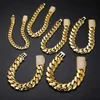 10mm20mm Wide Hip Hop Bling Iced Out Round Miami Curb Cuban Link Chain Armband för män Rapper smycken Guldsilverfärg 240417