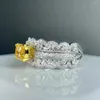 Cluster Rings SGARIT Fashion White 18K Gold Classic 1 Princess Cut Yellow Diamond Ring Jewelry Three Layer Detachable For Girl