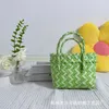 Plastvävd väska barns söta färgblockade twill handväska förvaring väska grönsak korg kompanjon present handväska