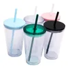 Reusable 16oz 24oz Plastic Tumbler Double Wall Insulated Transparent Acrylic Cup Mugs Classic Travel Drinking Juice Beverage Sippy Cups With Lids And Straws 5 Color