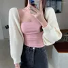 Women's Knits PULABO Women Long Sleeve Knitted Crop Top Chic Cardigans Sexy Shawl Irregular Bolero Elegant All-match Korean Style Femme