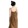 Lässige Kleider 2024 Sommer Plaid Schwingende Urlaubskleid für Frauen Einfacher französischer Strand langer Kaffee Bohemian Loose Birthday Robe