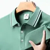 Herrpolos mode fasta kortärmade randiga lapel polo skjorta sommar andas bekväm topp