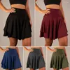 Skirts Women Mini Skirt Anti-exposure Double Layers Solid Color High Waist Wide Band Workout Tummy Control Cheering Dance Sports
