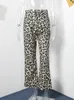 Mode leopardtryck byxor för kvinnor casual lösa flares fickor chic byxor kvinnlig 2024 vår streetwear all-match byxa 240420