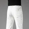 Мужские джинсы модные хаки белая прямая джинсовая джинсовая талия эластичная хлопковые брюки