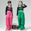 Childrens Street Dance Fashion Suits Girls Jazz Performance Hiphop Clothes Color Matching Cool Wide Leg Pants Drop 240426