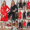 Casual jurken dames a-line kerstprint vintage jurk dames winter lange mouw v nek sexy jaar feest zwart rok