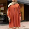 Ethnic Clothing Muslim Pleated Blouse Dress For Girl Women Tops Adjustable Sleeve Solid Color Shirt Islamic Wear Summer O-neck Streetwear