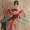 Bras stelt Feitian Dancer Set Role Playing Sexy Mysterious Uniform Temptation Hangende nek Bra Fun ondergoed Bikini Carnival Party -kleding