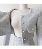 Kleine geur tweedelig sets vrouwen mode elegante tweed lange mouw crop tops jas hoge taille bodycon rokken pak 240425