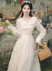 Casual Dresses Vintage Women Sweet Fairy Doll Dress Vicotrian Style Brodery Cotton Elegant Princess Robe Vestido Festa