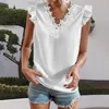 Blouses pour femmes Couleur solide Tee Tee T-shirt élégant en dentelle épissage en V Shirt pour les manches Pullover Top Slim Fit