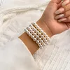 チャームブレスレットIngesight.Z Luxury Multilayer Imitation Pearl Beaded Wide Cuff for Simple Bangles Party Birthday Gifts