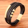 Men's multi-layer woven leather bracelet Simple fashion stainless steel magnet buckle bracelet two-color leather rope bracelet