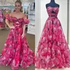 Party Dresses Rosette Printed Chiffon Prom Dress 2K24 Keyhole Pink Rose Floral Long Formal Evening Cocktail Gala Pageant Gown Kirt Slite