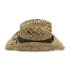 Summer Outdoor Sun Protection Cowboy Straw Hat for Men Women Wide Brim Beach Cap Natural Salt Grass Handmade Crochet Sunhat 240423