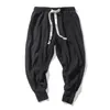 Spring Casual Oversize Harem Pants Men Streetwear Color Sólida Harajuku Baggy Cotton Linen Cintura elástica corredores para o homem 240428