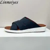 Slippers s épaisses hommes hommes authentiques en cuir croix de croix mules peep toe fêtes chaussures plates d'été diapositives de confort homme homme